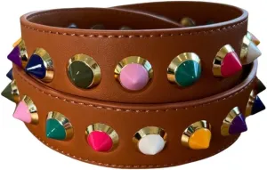 BLOC Purse Strap Replacement for Crossbody Bags, Studded Shoulder Strap, Stud Strap for Handbags and Purses (Brown with Multicolor Studs)