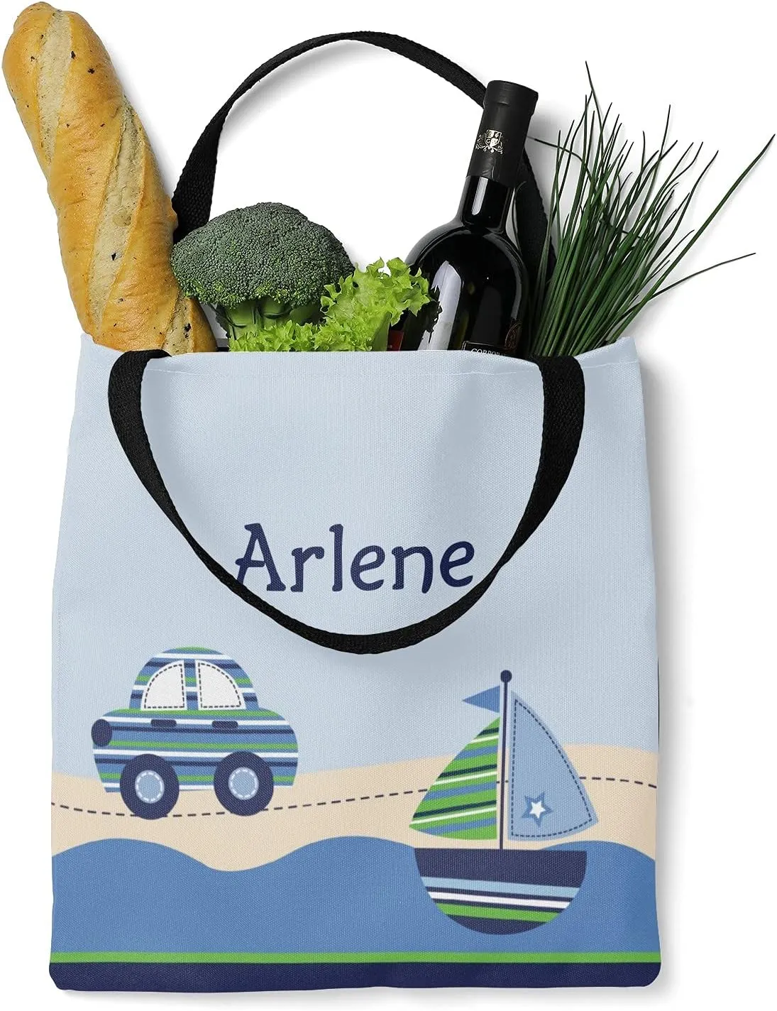 Blue Racing Car Personalized Canvas Tote Bags for Women Kids, Reusable Bags for Shopping,Travel,School Handbag Gift