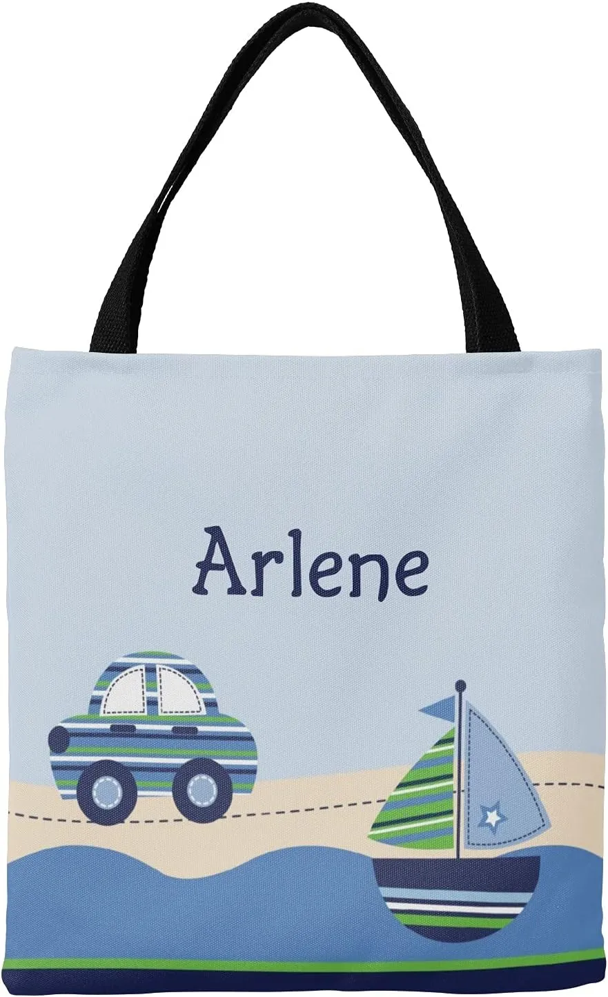 Blue Racing Car Personalized Canvas Tote Bags for Women Kids, Reusable Bags for Shopping,Travel,School Handbag Gift
