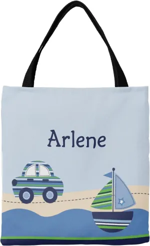 Blue Racing Car Personalized Canvas Tote Bags for Women Kids, Reusable Bags for Shopping,Travel,School Handbag Gift