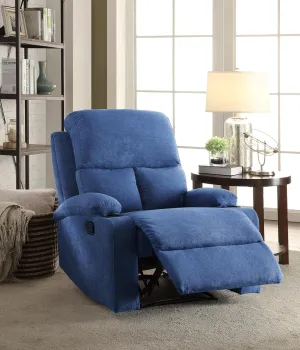 Blue Recliner with Cup Holder, Manual Handle Reclining, Comfortable Memory Foam Seating, Pillow Top Armrests, Living Space Use