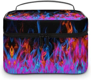 Blue Red Flame Print Travel Makeup Bag For Women Cosmetic Bags Organizer With Soft Handle Compartments Mens Big Capacity Skincare Toiletry Bag Camping Wedding Make Up Pouch