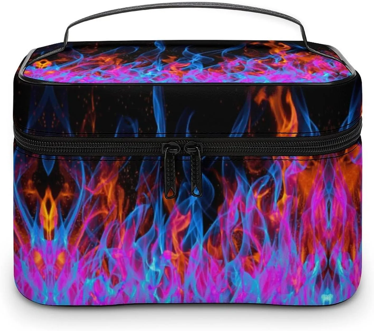 Blue Red Flame Print Travel Makeup Bag For Women Cosmetic Bags Organizer With Soft Handle Compartments Mens Big Capacity Skincare Toiletry Bag Camping Wedding Make Up Pouch