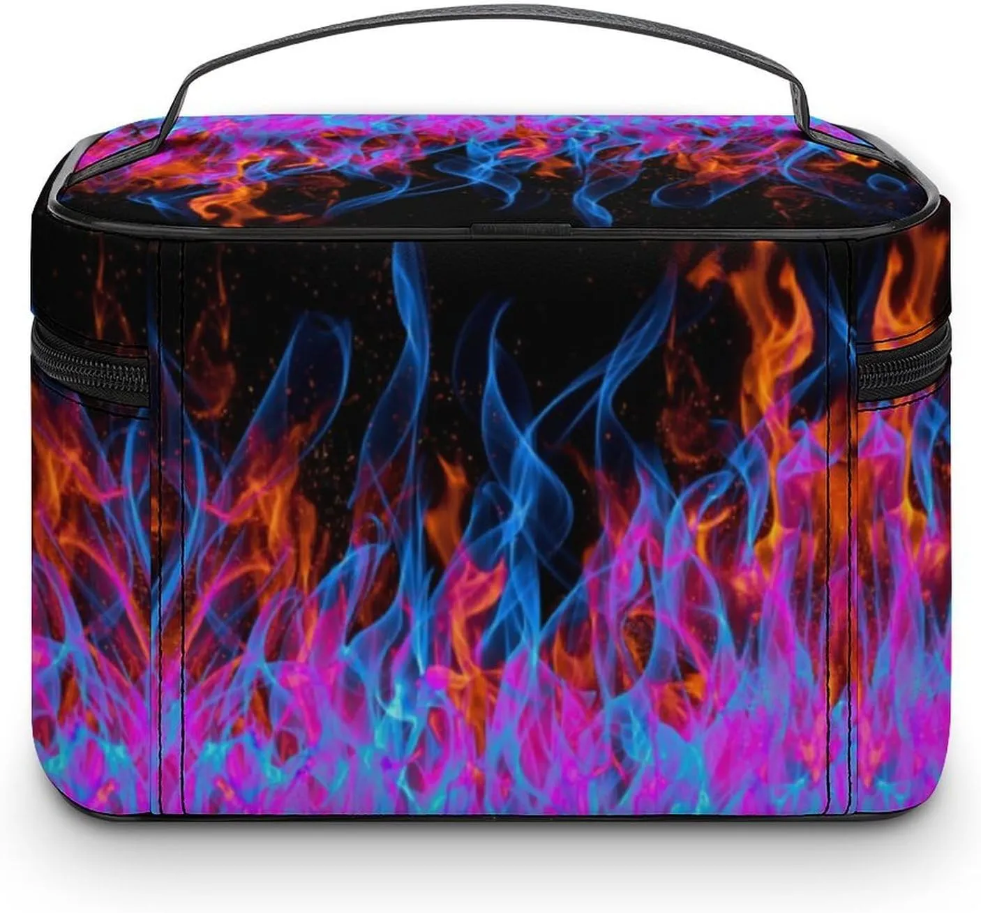 Blue Red Flame Print Travel Makeup Bag For Women Cosmetic Bags Organizer With Soft Handle Compartments Mens Big Capacity Skincare Toiletry Bag Camping Wedding Make Up Pouch