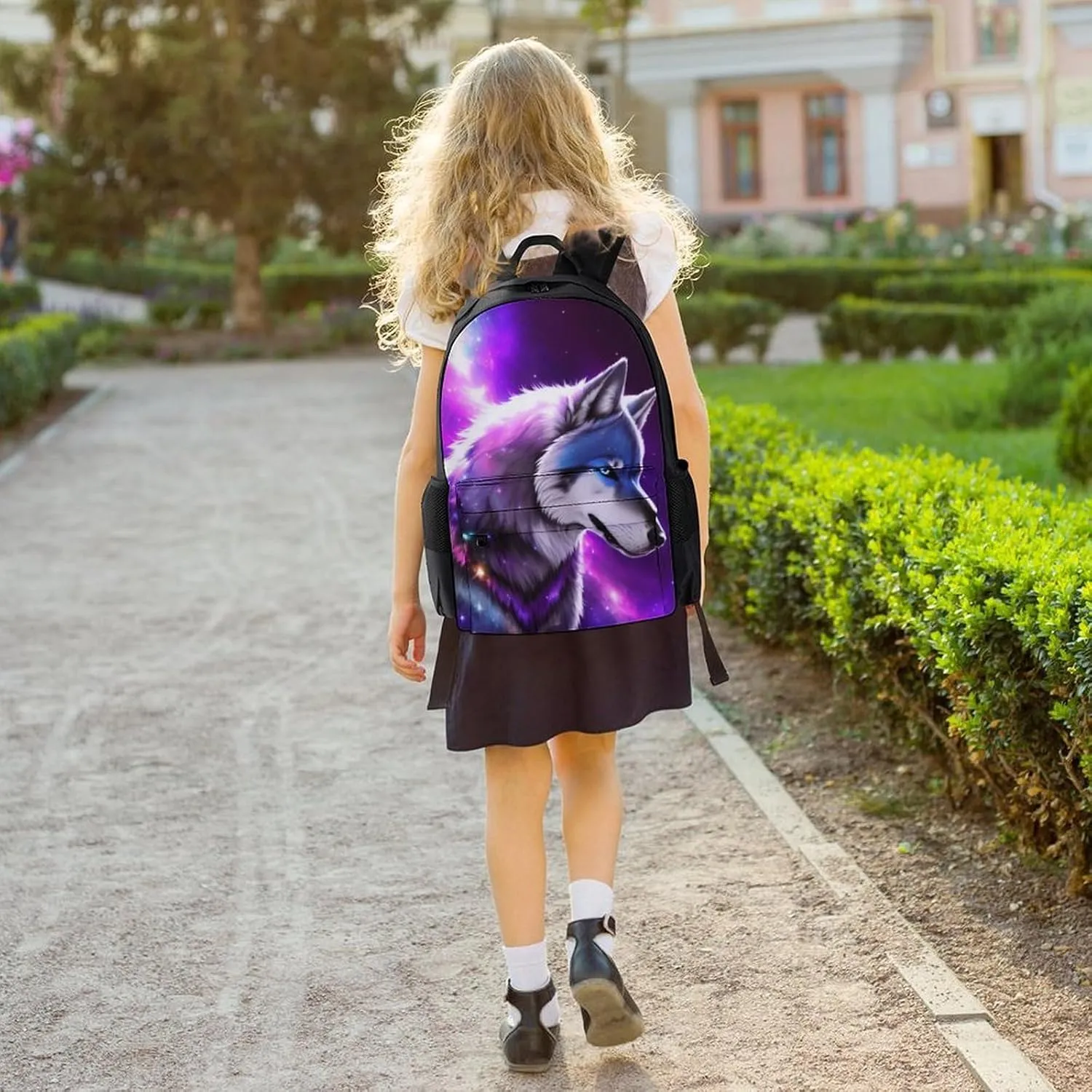 Blue Universe Galaxy Magic Wolf In The Space Art Backpack Lightweight Anti-Theft Multipurpose Shoulder Bag Large Capacity Travel Hiking Backpack With Padded Straps