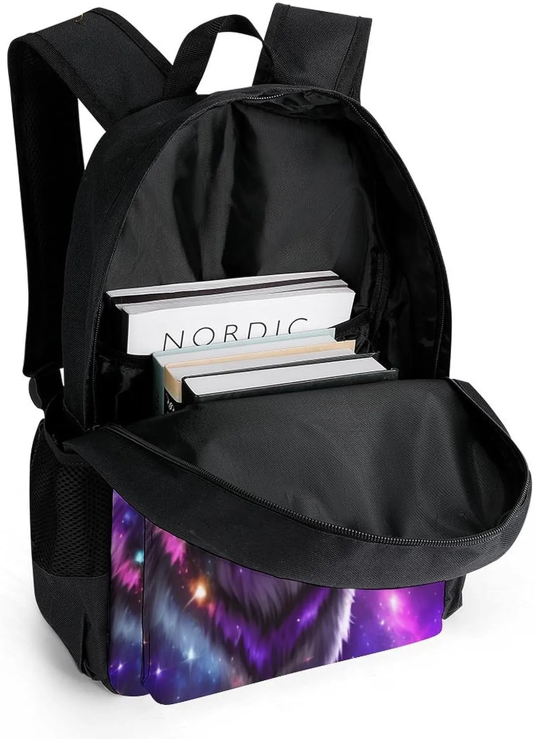 Blue Universe Galaxy Magic Wolf In The Space Art Backpack Lightweight Anti-Theft Multipurpose Shoulder Bag Large Capacity Travel Hiking Backpack With Padded Straps