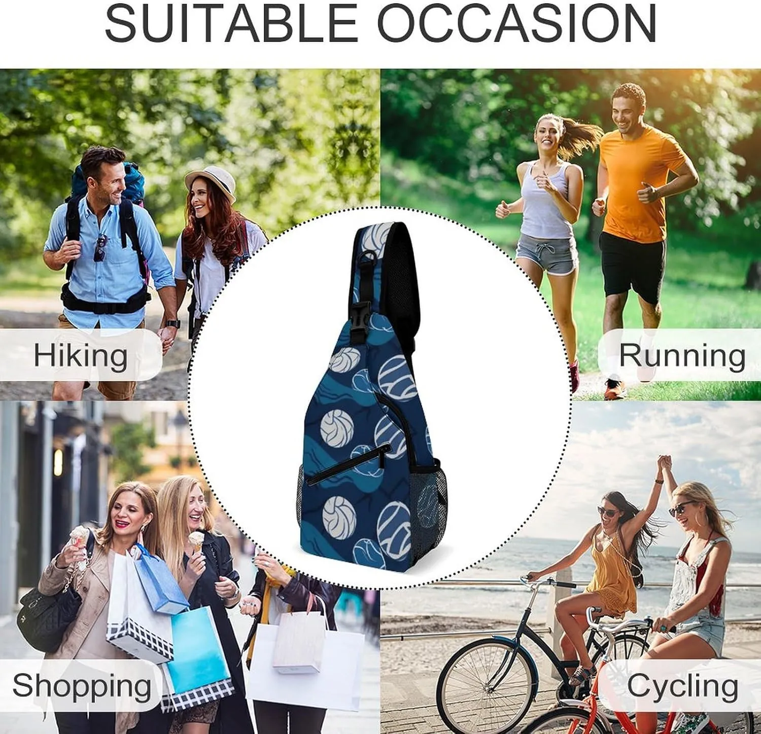 Blue Volleyball Sling Bag Crossbody Bags Cross Body Bag Fanny Packs Chest Bags Sling Purses for Travel