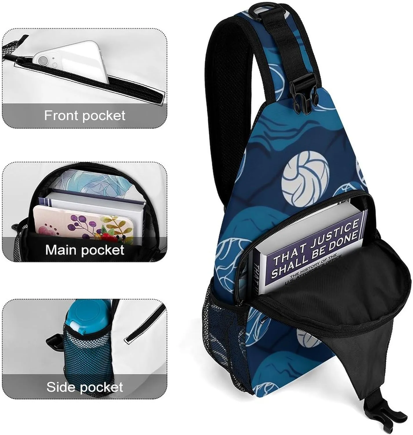 Blue Volleyball Sling Bag Crossbody Bags Cross Body Bag Fanny Packs Chest Bags Sling Purses for Travel