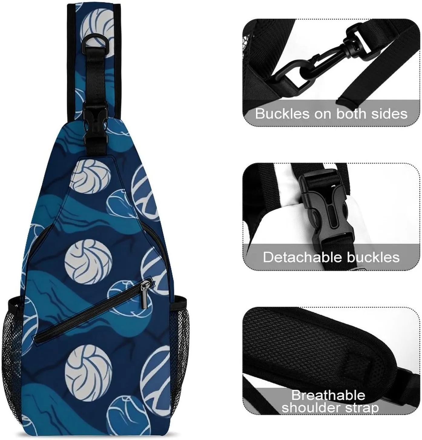 Blue Volleyball Sling Bag Crossbody Bags Cross Body Bag Fanny Packs Chest Bags Sling Purses for Travel