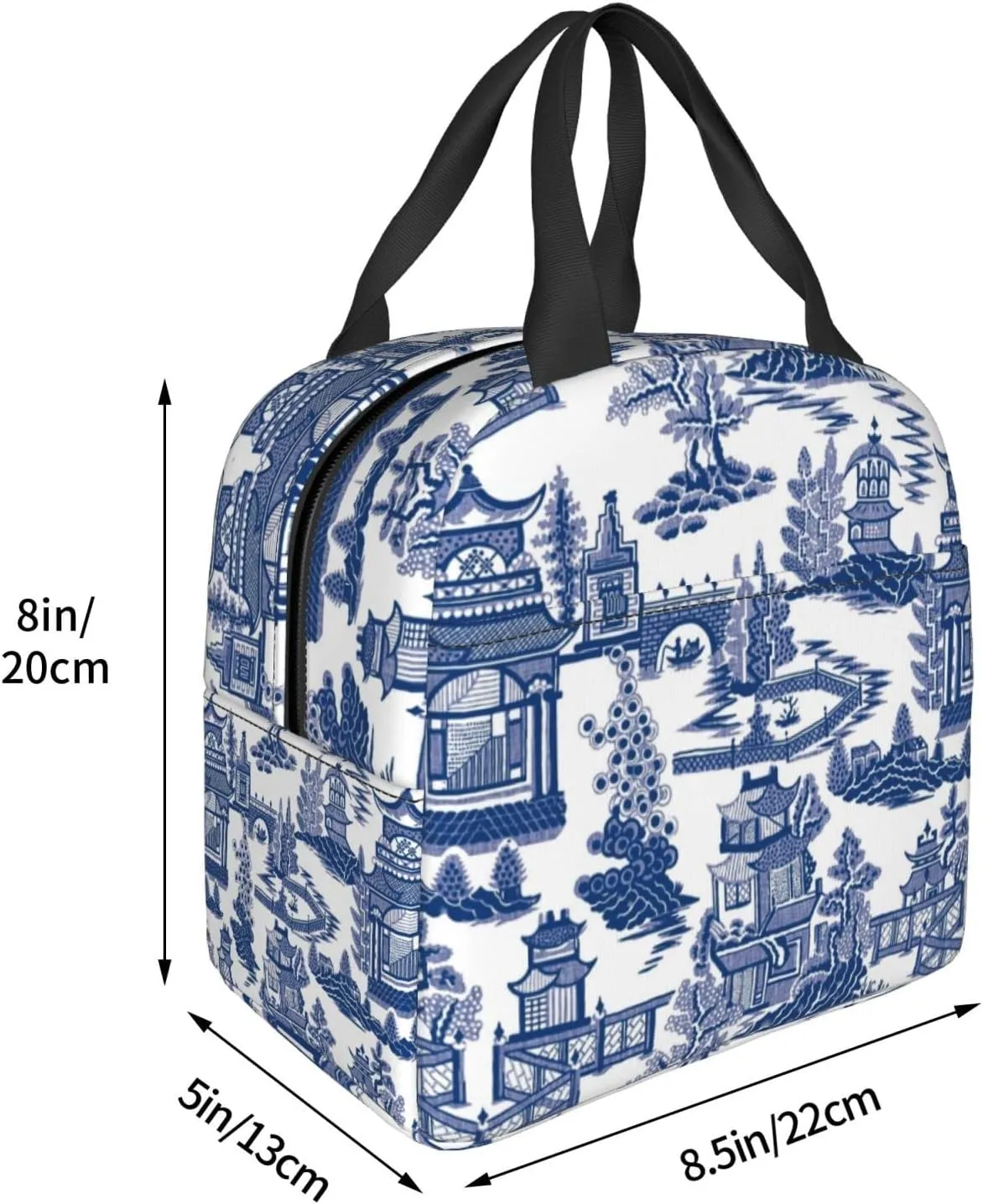 Blue Willow Ancient Ming Chinoiserie Reusable Insulated Lunch Bag, 8.5"x8"x5"