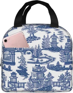 Blue Willow Ancient Ming Chinoiserie Reusable Insulated Lunch Bag, 8.5"x8"x5"