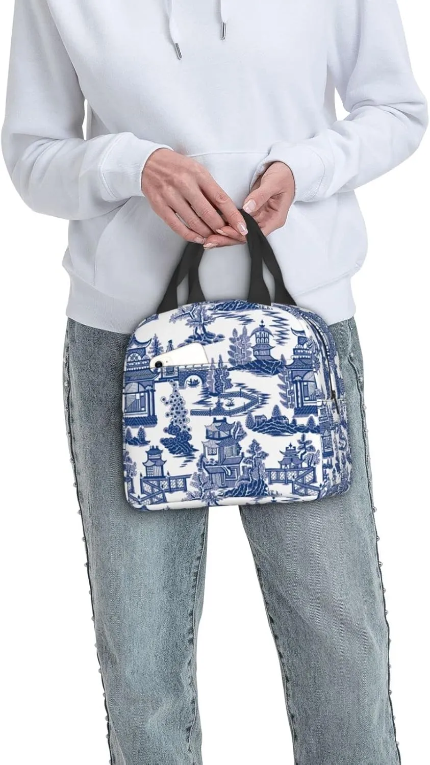 Blue Willow Ancient Ming Chinoiserie Reusable Insulated Lunch Bag, 8.5"x8"x5"