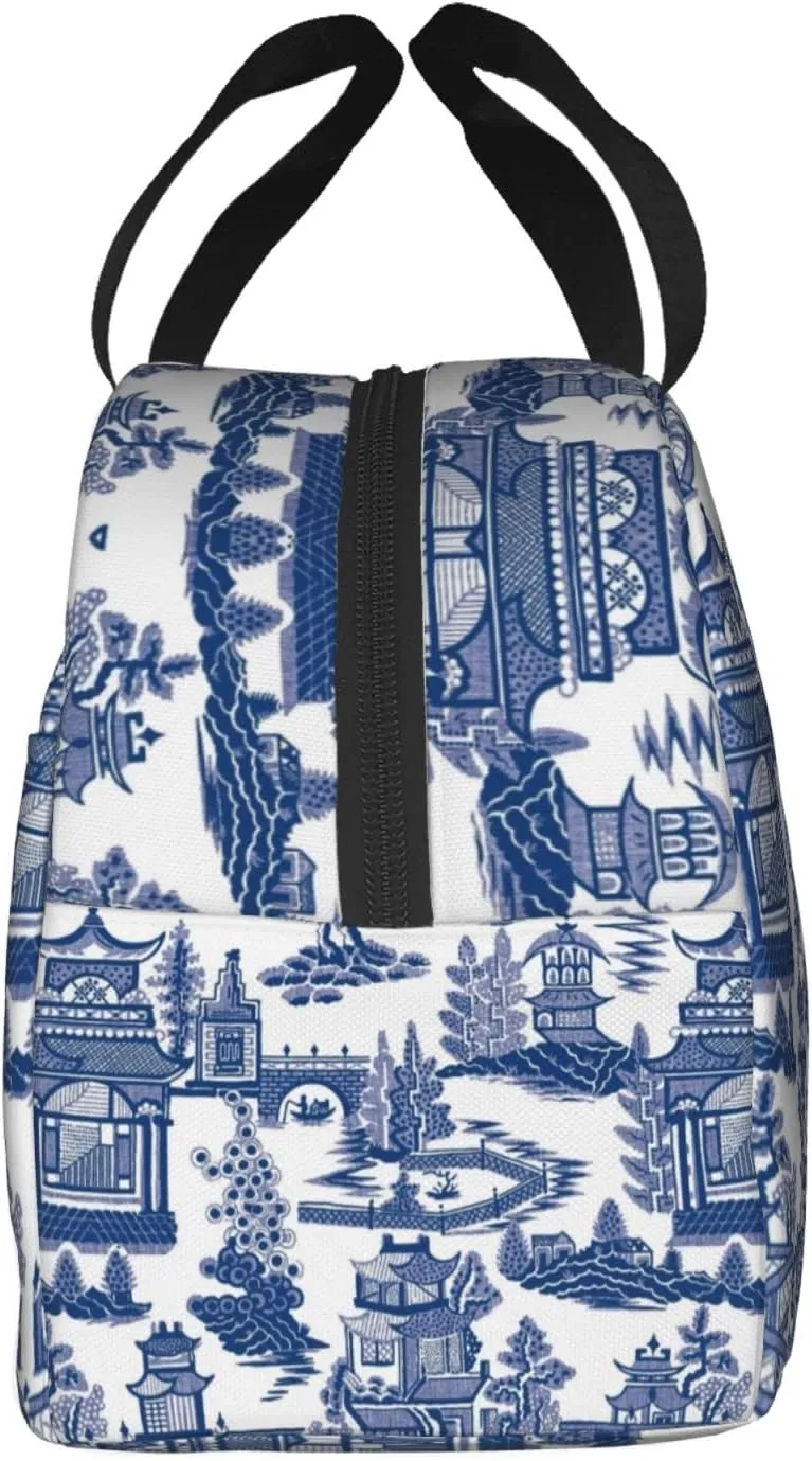 Blue Willow Ancient Ming Chinoiserie Reusable Insulated Lunch Bag, 8.5"x8"x5"