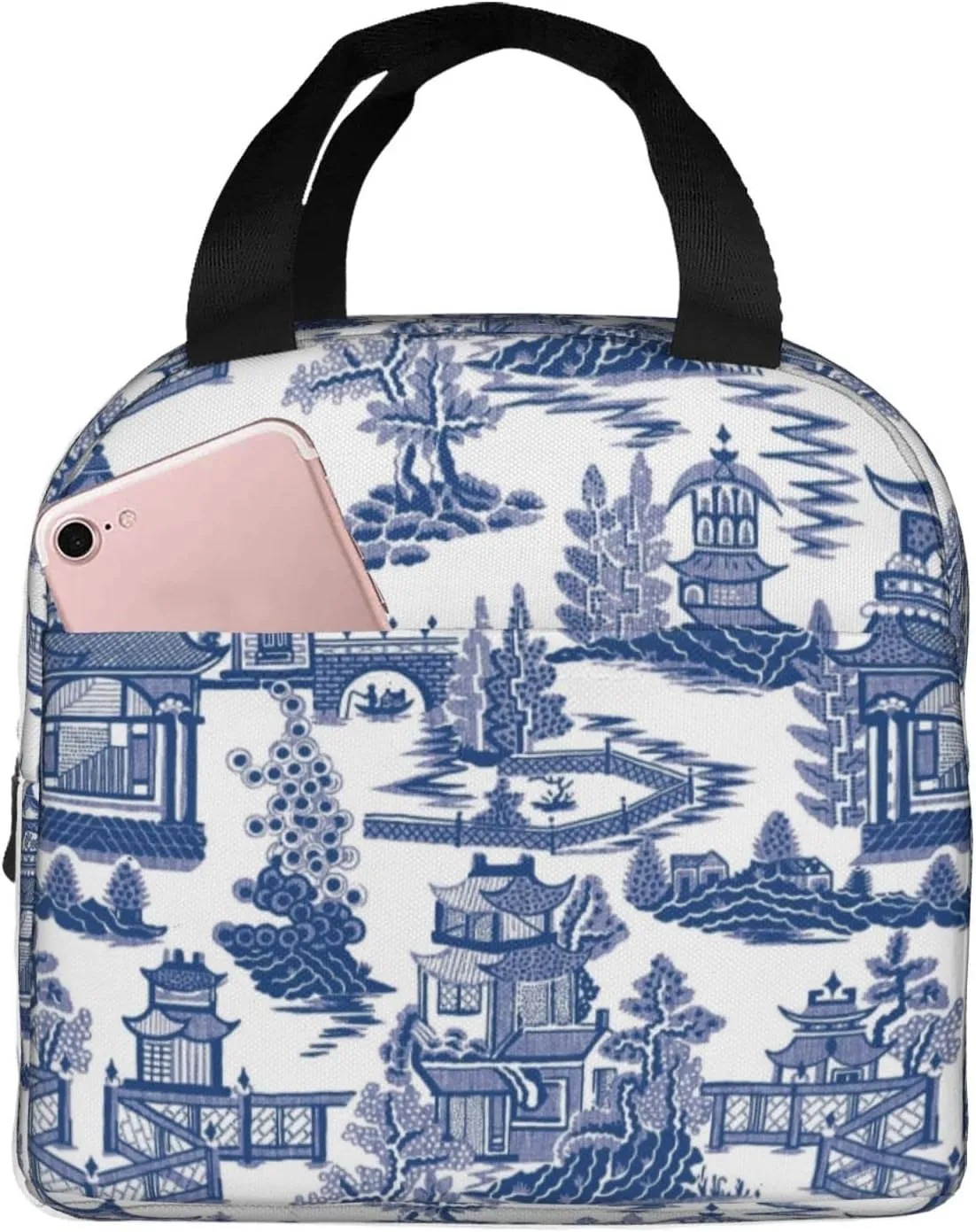 Blue Willow Ancient Ming Chinoiserie Reusable Insulated Lunch Bag, 8.5"x8"x5"
