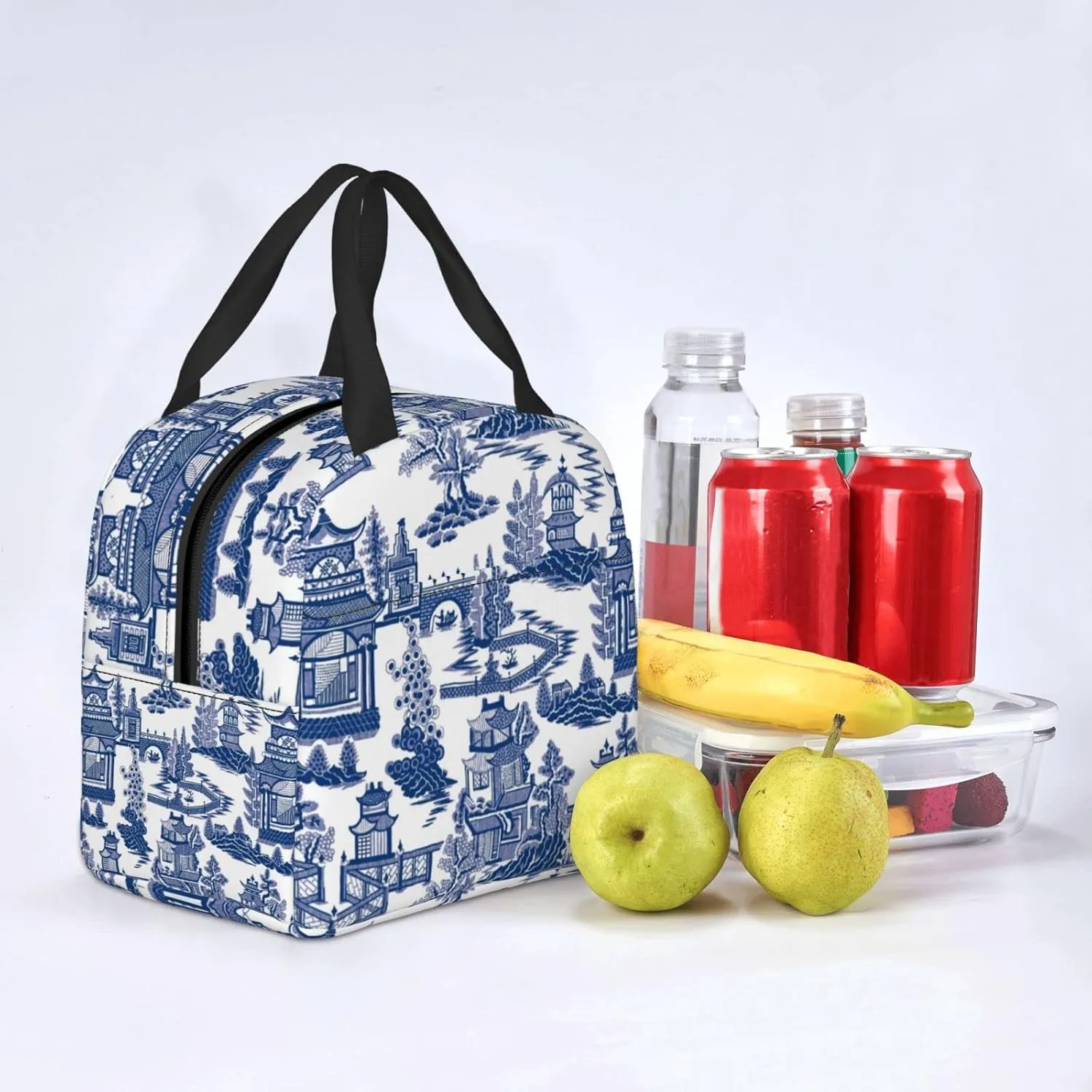 Blue Willow Ancient Ming Chinoiserie Reusable Insulated Lunch Bag, 8.5"x8"x5"