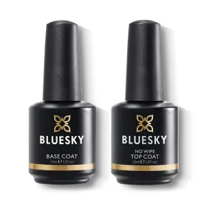 BLUESKY Gel Base and Top Coat Set - No Wipe Gel Polish Glossy Shine Clear Gel Soak Off Nail Long Lasting UV Lamp Salon Quality Nail Art Home DIY Professional Manicure, 2pcs 15ml