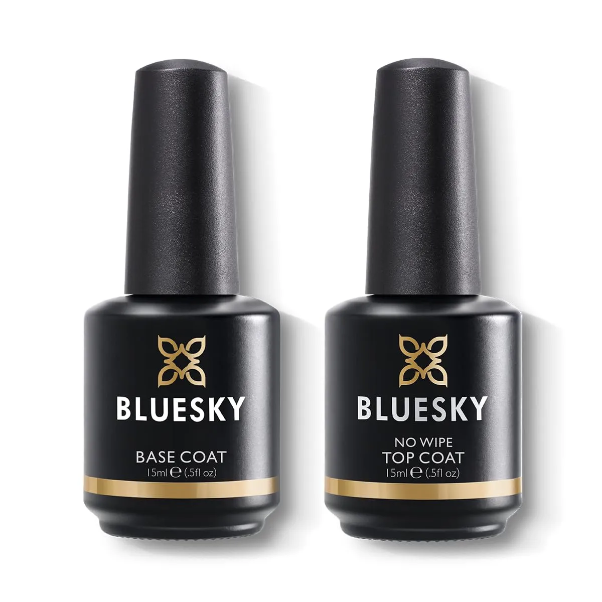 BLUESKY Gel Base and Top Coat Set - No Wipe Gel Polish Glossy Shine Clear Gel Soak Off Nail Long Lasting UV Lamp Salon Quality Nail Art Home DIY Professional Manicure, 2pcs 15ml