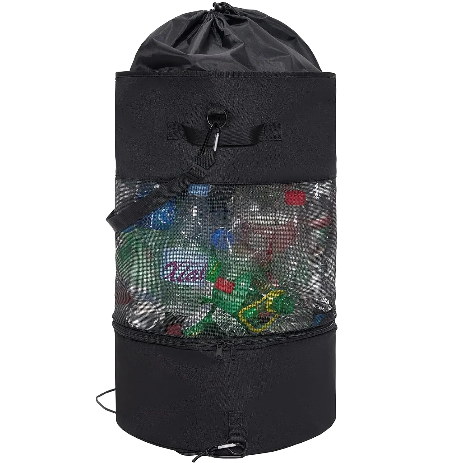 Boat Trash Bag Large Boat Trash Can for 80  Cans, Boat Trash Container with Bottom Zipper Opening, Outdoor Boat Garbage Sack Storage Bag Hanging Portable Mesh Fishing Boat Accessories (Black)