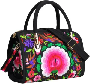 Bohemian Women Floral Embroidered Canvas Handbag Vintage Ladies Casual Ethic Boho Zipper Shoulder Travel Bag Bags