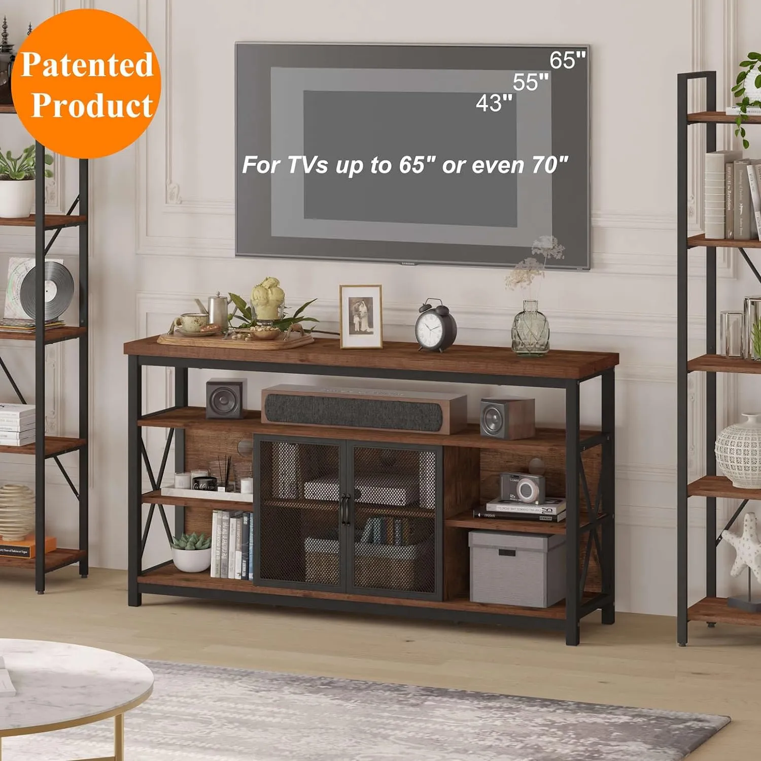 BON AUGURE Tall TV Stand for TVs up to 65 Inch, Industrial Wood Entertainment Center with Storage Cabinet, Farmhouse TV Media Console for Living Room and Bedroom (32 Inch High, Rustic Oak)