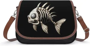 Bone Fish Skeleton Messenger Bag for Women PU Leather Crossbody Bags Shoulder Handbags Purse