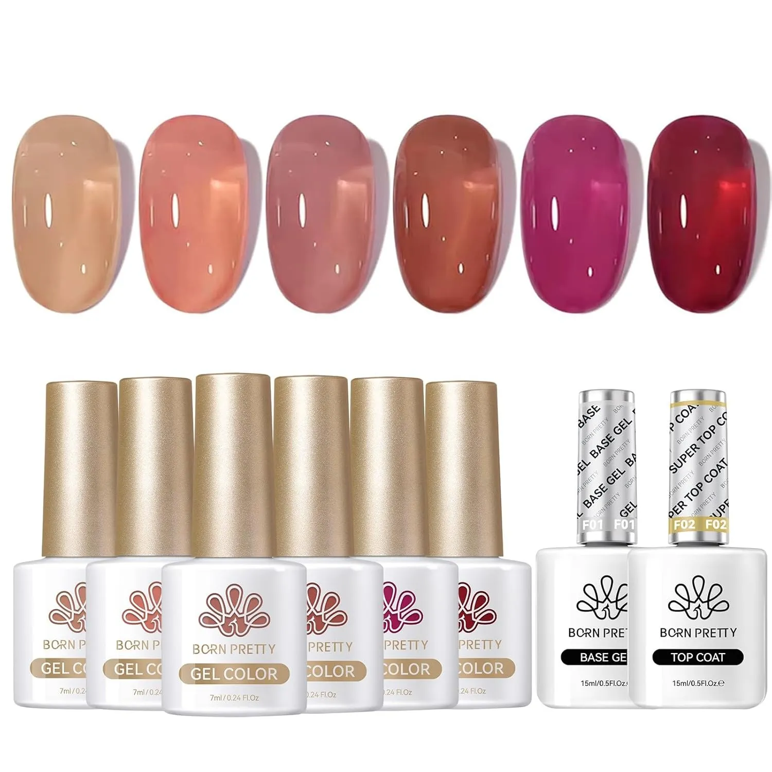 Born Pretty Jelly Burgundy Gel Nail Polish Fall Winter Jelly Wine Gel Polish with Base and Top Gel Set