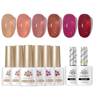 Born Pretty Jelly Burgundy Gel Nail Polish Fall Winter Jelly Wine Gel Polish with Base and Top Gel Set