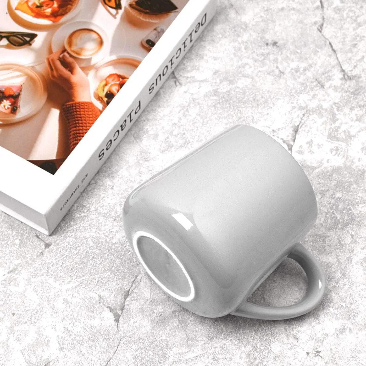 Bosmarlin Large Glossy Ceramic Coffee Mugs Set of 2, Tea Cup for Office and Home, 18 oz, Suitable for Dishwasher and Microwave(Gray, 2)