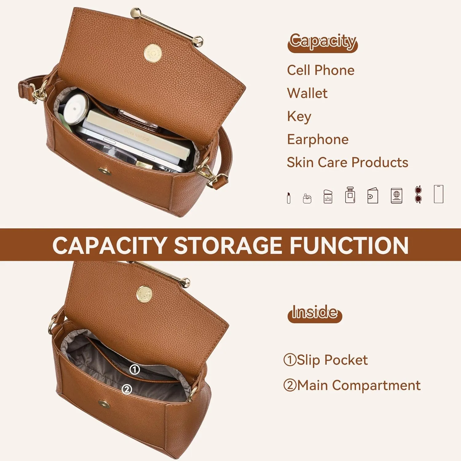 BOSTANTEN Small Crossbody Bags for Women Trendy Top Handle Shoulder Purse Vegan Leather Handbags with Flap