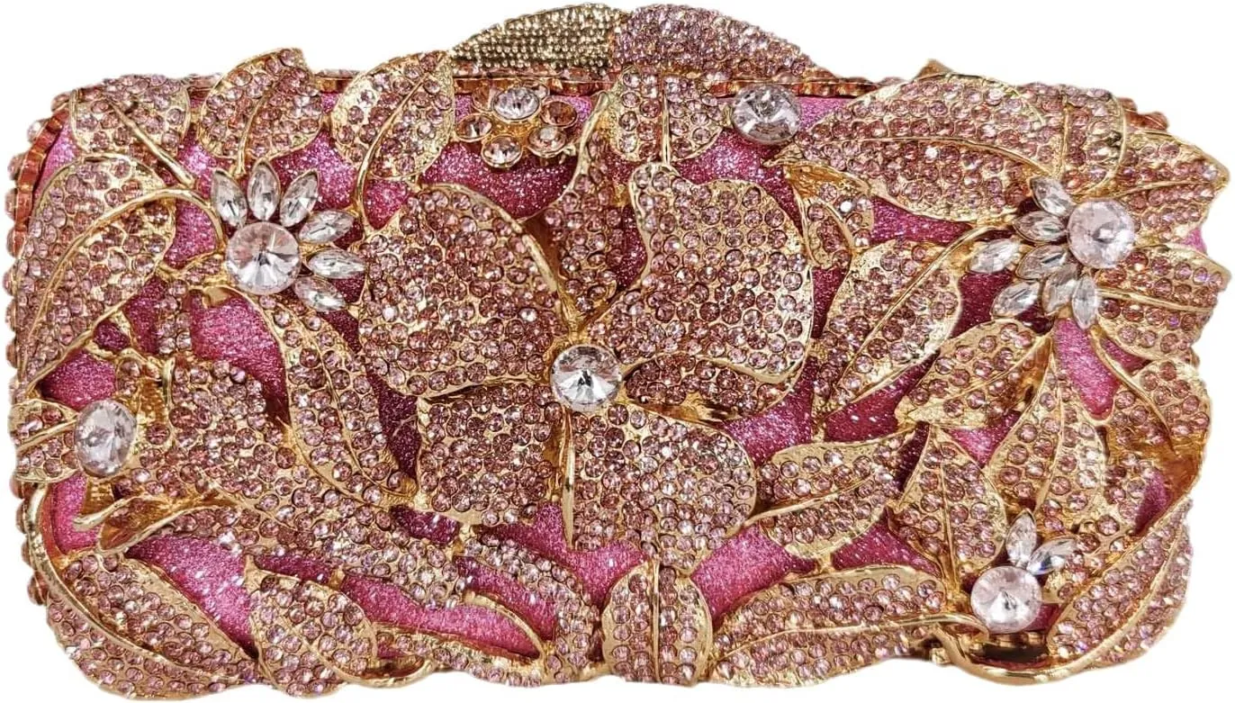 Boutique De FGG Elegant Flower Women Crystal Evening Clutch Bags Wedding Party Bridal Rhinestone Handbag Purse