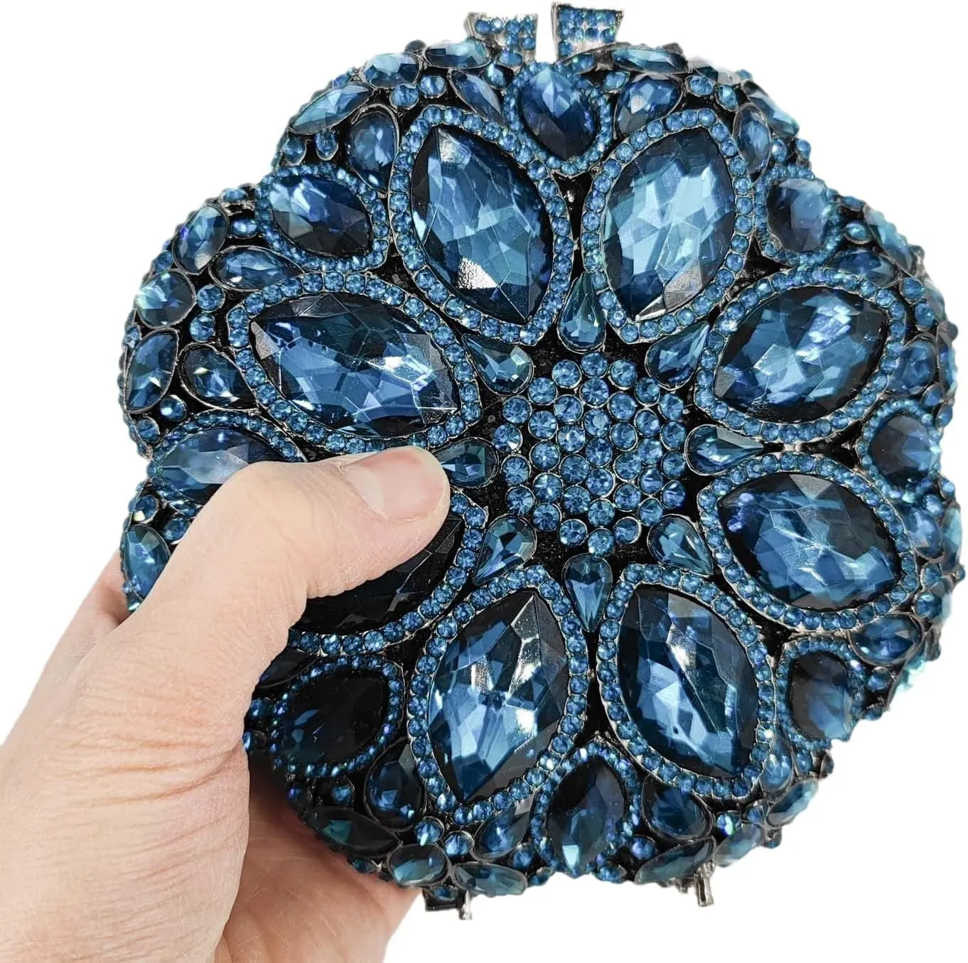 Boutique De FGG Elegant Round Crystal Clutch Evening Bags for Women Formal Party Handbags Bridal Wedding Purse
