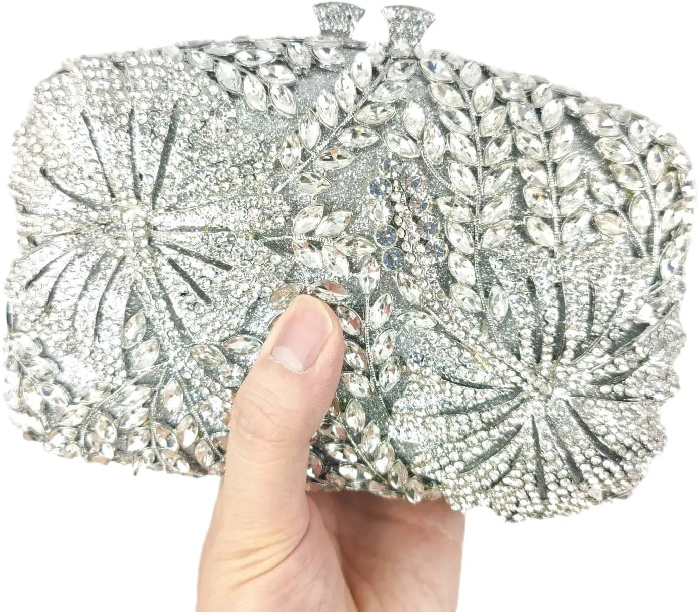 Boutique De FGG Flower Evening Bags for Formal Party Floral Crystal Clutch Purse Bridal Wedding Handbags