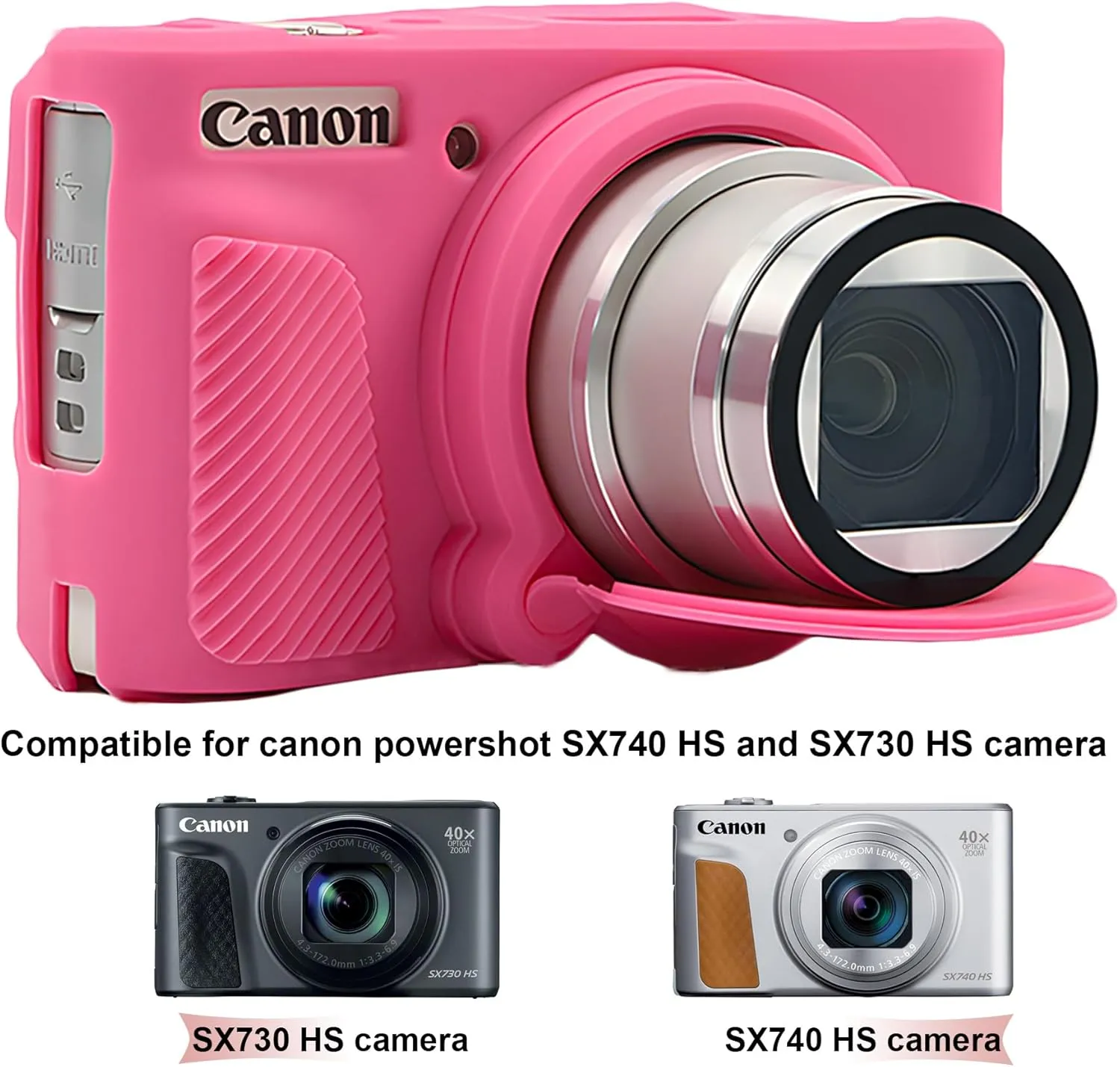 BOVKE Silicone Camera Case for Canon PowerShot SX740/ SX730 Digital Camera, SX740 Camera Soft Case Cover Rubber Camera Sleeve with Removable Lens Cover, Peach Pink
