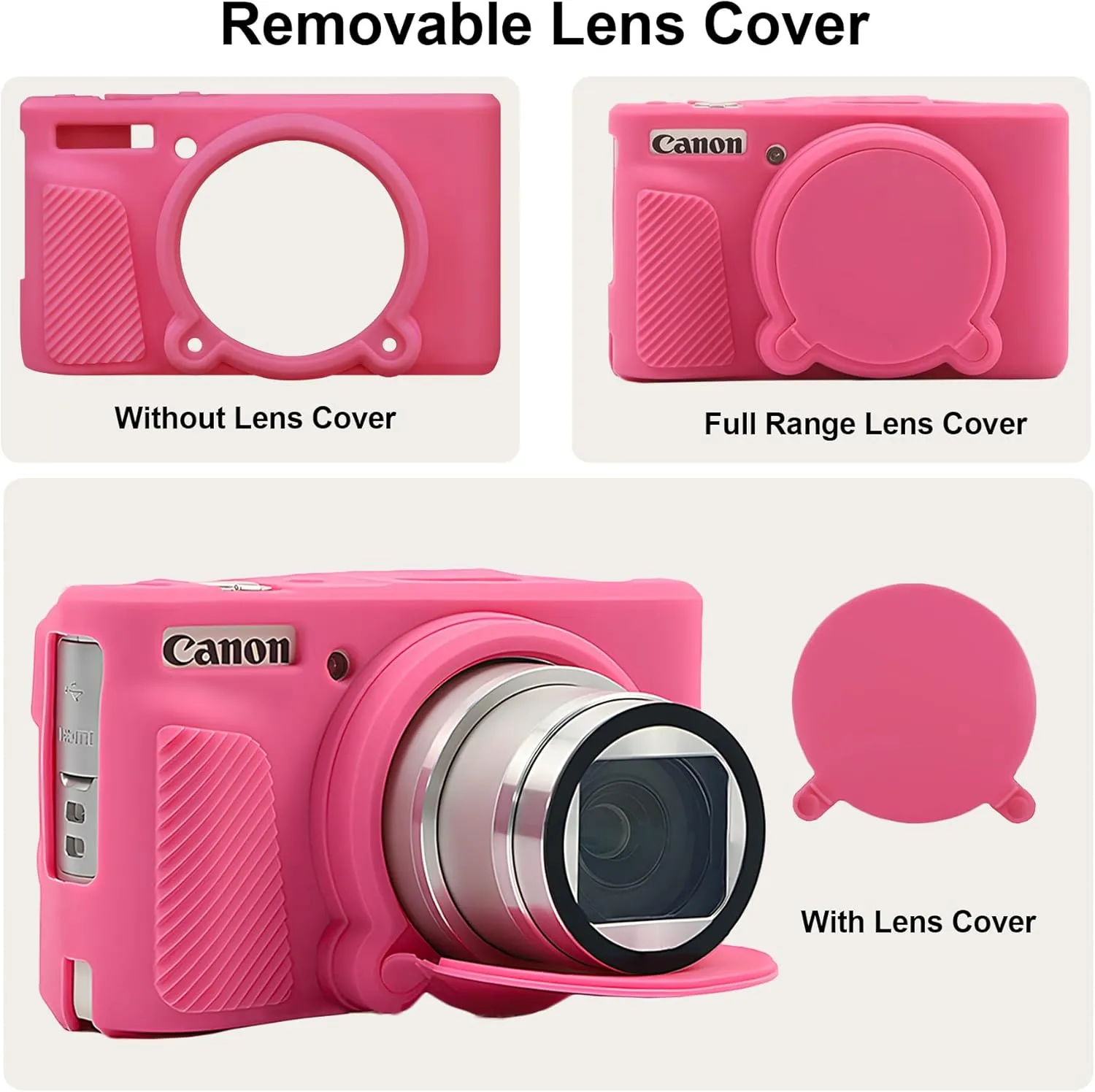 BOVKE Silicone Camera Case for Canon PowerShot SX740/ SX730 Digital Camera, SX740 Camera Soft Case Cover Rubber Camera Sleeve with Removable Lens Cover, Peach Pink