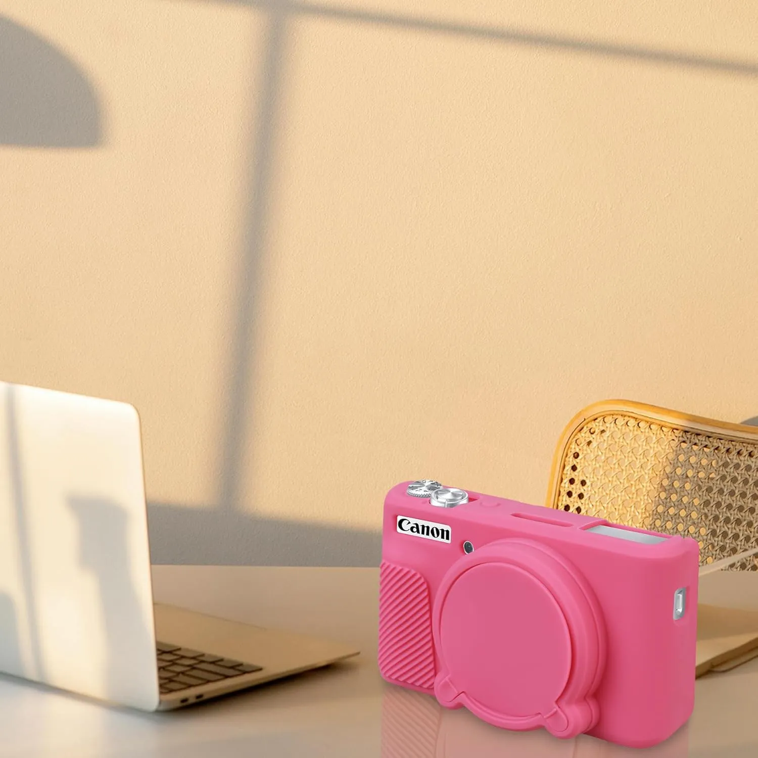 BOVKE Silicone Camera Case for Canon PowerShot SX740/ SX730 Digital Camera, SX740 Camera Soft Case Cover Rubber Camera Sleeve with Removable Lens Cover, Peach Pink
