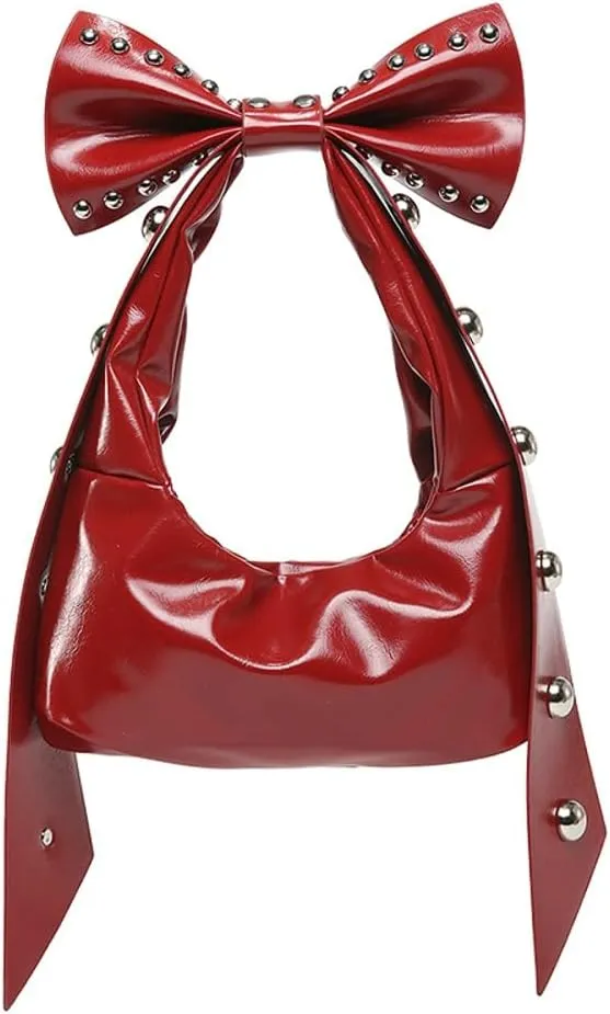 Bow-Tie Hobo Bags Women 2025 Trendy Y2k Rivet Shoulder Bags Bowknot Underarm Handbag Purse for Party Vacation Makeup