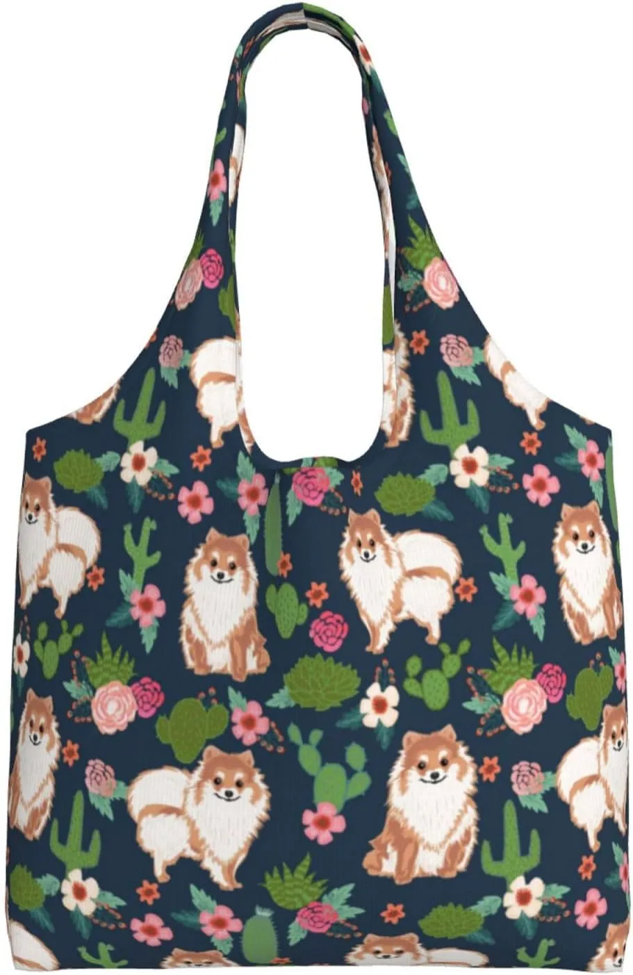 Boxer Dogs Rose Flower Floral Canvas Tote Bags For Grocery Shopping Reusable Cloth Bags Soft Shoulder Bag