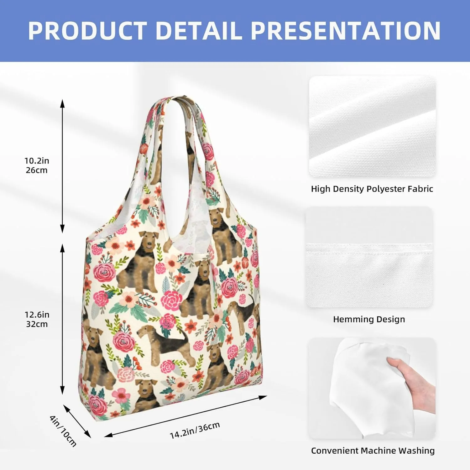 Boxer Dogs Rose Flower Floral Canvas Tote Bags For Grocery Shopping Reusable Cloth Bags Soft Shoulder Bag