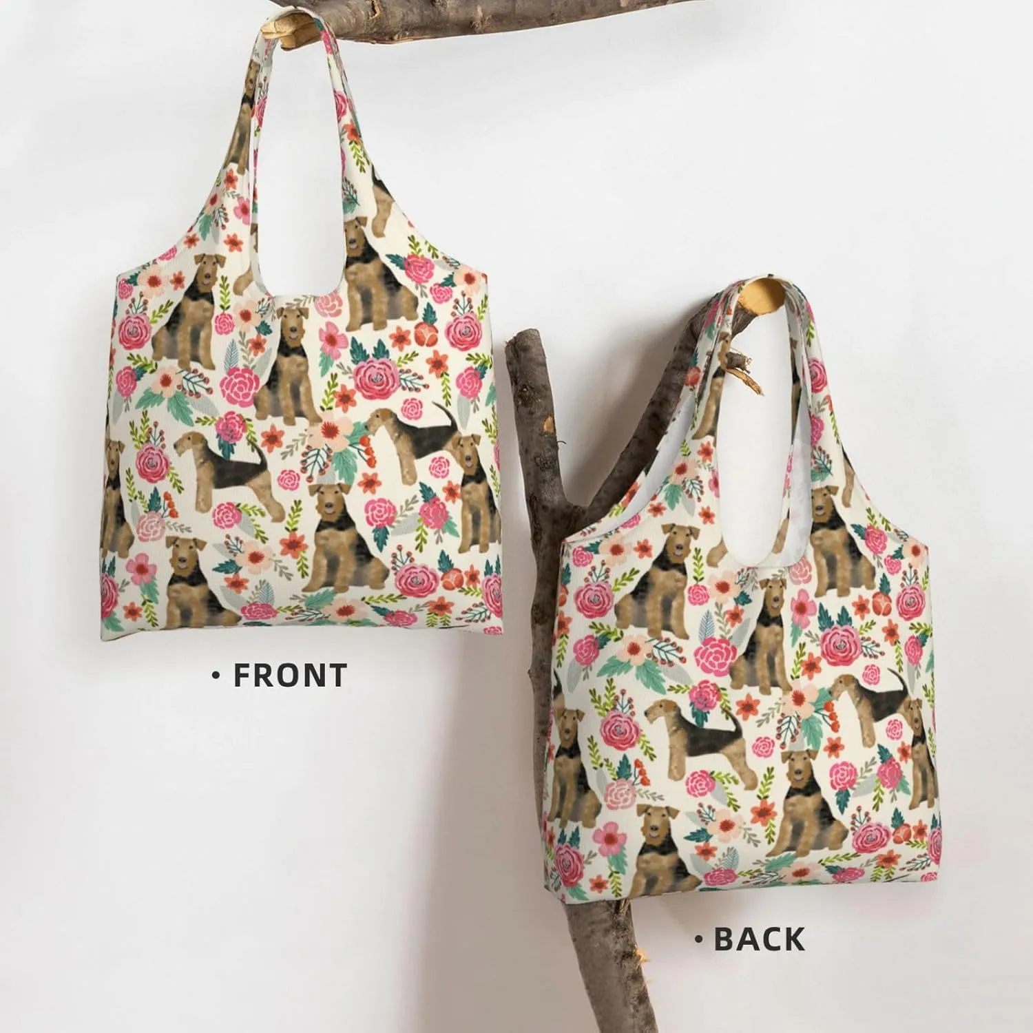 Boxer Dogs Rose Flower Floral Canvas Tote Bags For Grocery Shopping Reusable Cloth Bags Soft Shoulder Bag