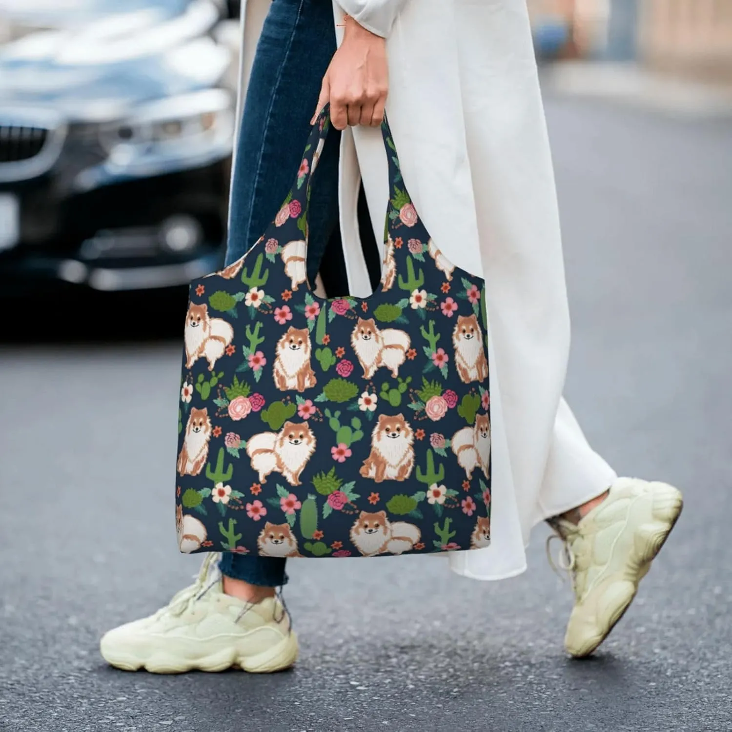 Boxer Dogs Rose Flower Floral Canvas Tote Bags For Grocery Shopping Reusable Cloth Bags Soft Shoulder Bag