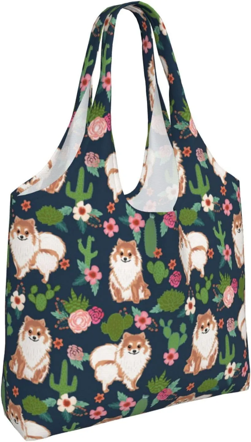 Boxer Dogs Rose Flower Floral Canvas Tote Bags For Grocery Shopping Reusable Cloth Bags Soft Shoulder Bag