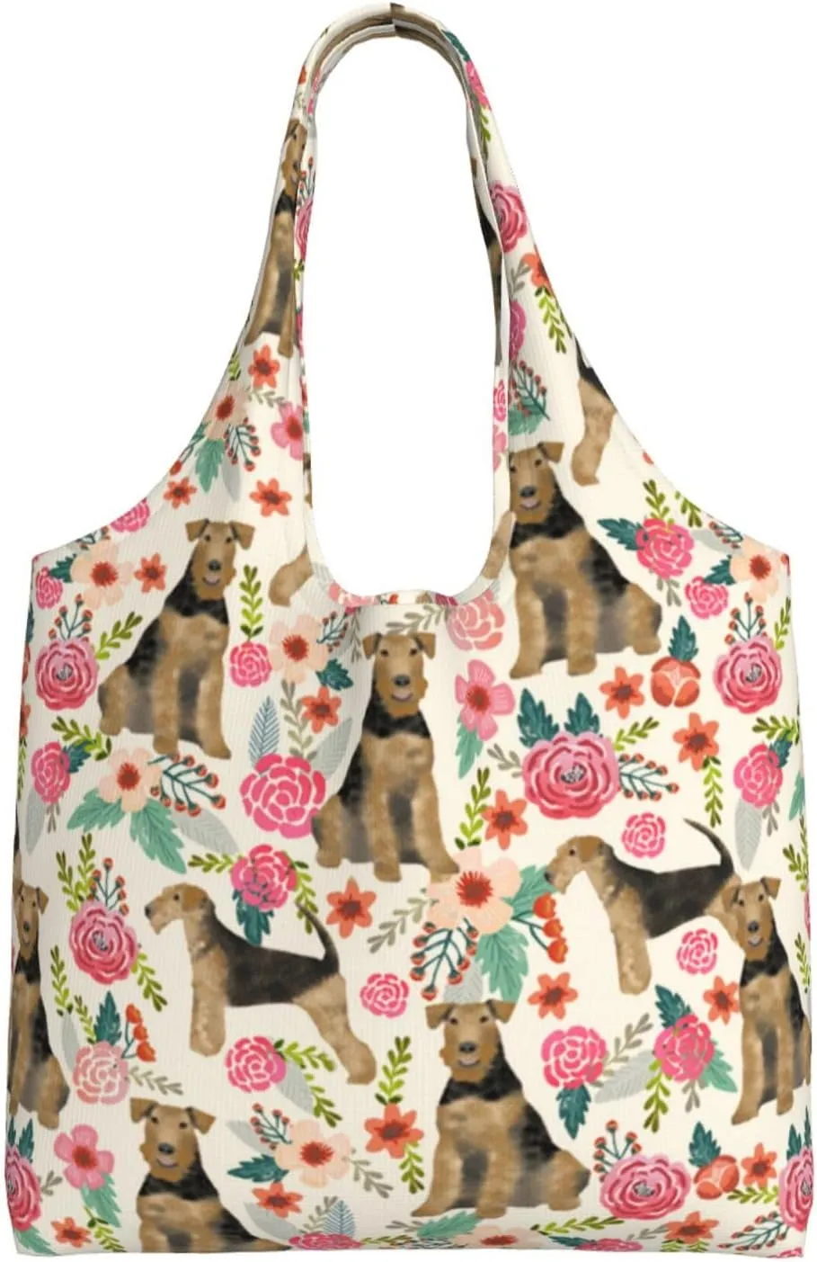 Boxer Dogs Rose Flower Floral Canvas Tote Bags For Grocery Shopping Reusable Cloth Bags Soft Shoulder Bag