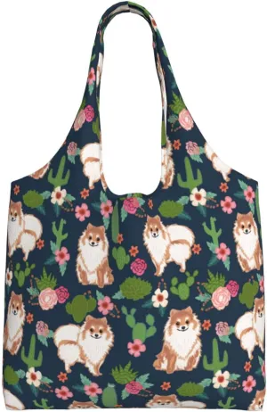 Boxer Dogs Rose Flower Floral Canvas Tote Bags For Grocery Shopping Reusable Cloth Bags Soft Shoulder Bag