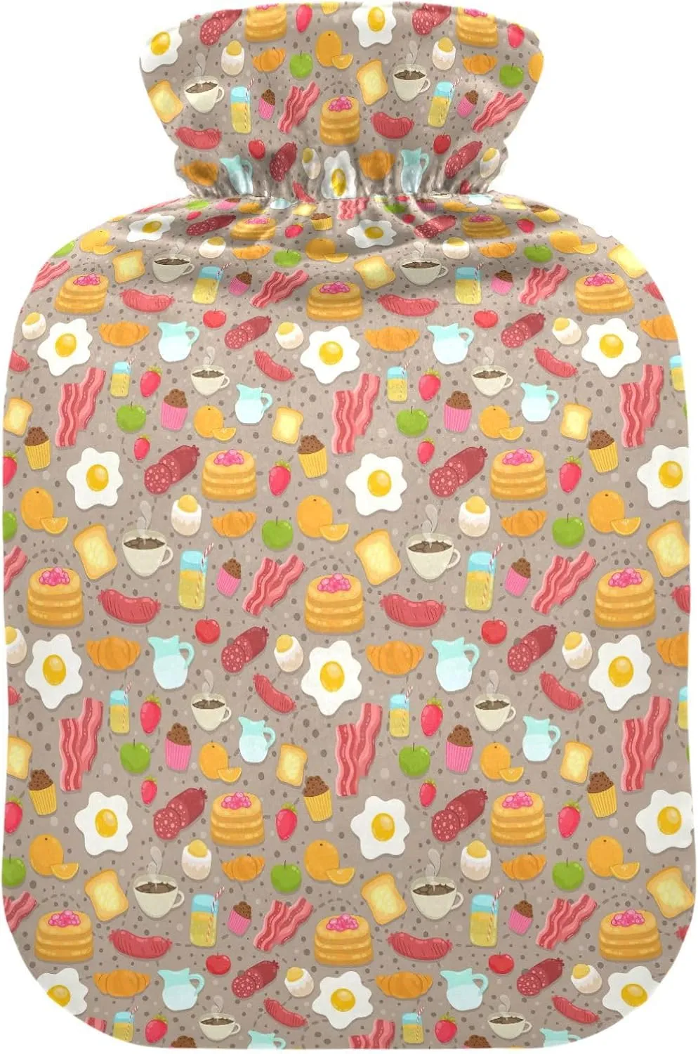 Breakfast Beige Classic Hot Water Bottle with Cover 2L Transparent Hot Water Bags Portable Hot Water Bottle for Menstrual Cramps, Neck and Shoulder Pain Relief