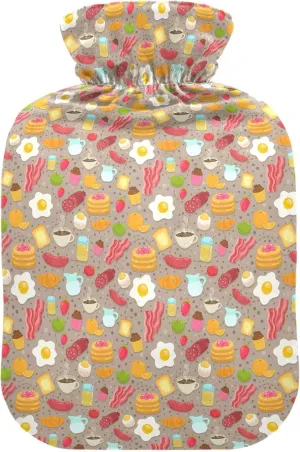 Breakfast Beige Classic Hot Water Bottle with Cover 2L Transparent Hot Water Bags Portable Hot Water Bottle for Menstrual Cramps, Neck and Shoulder Pain Relief