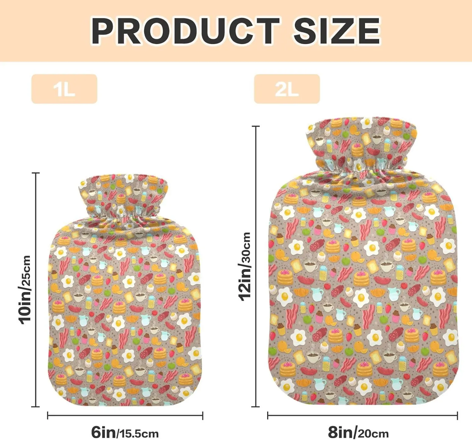 Breakfast Beige Classic Hot Water Bottle with Cover 2L Transparent Hot Water Bags Portable Hot Water Bottle for Menstrual Cramps, Neck and Shoulder Pain Relief