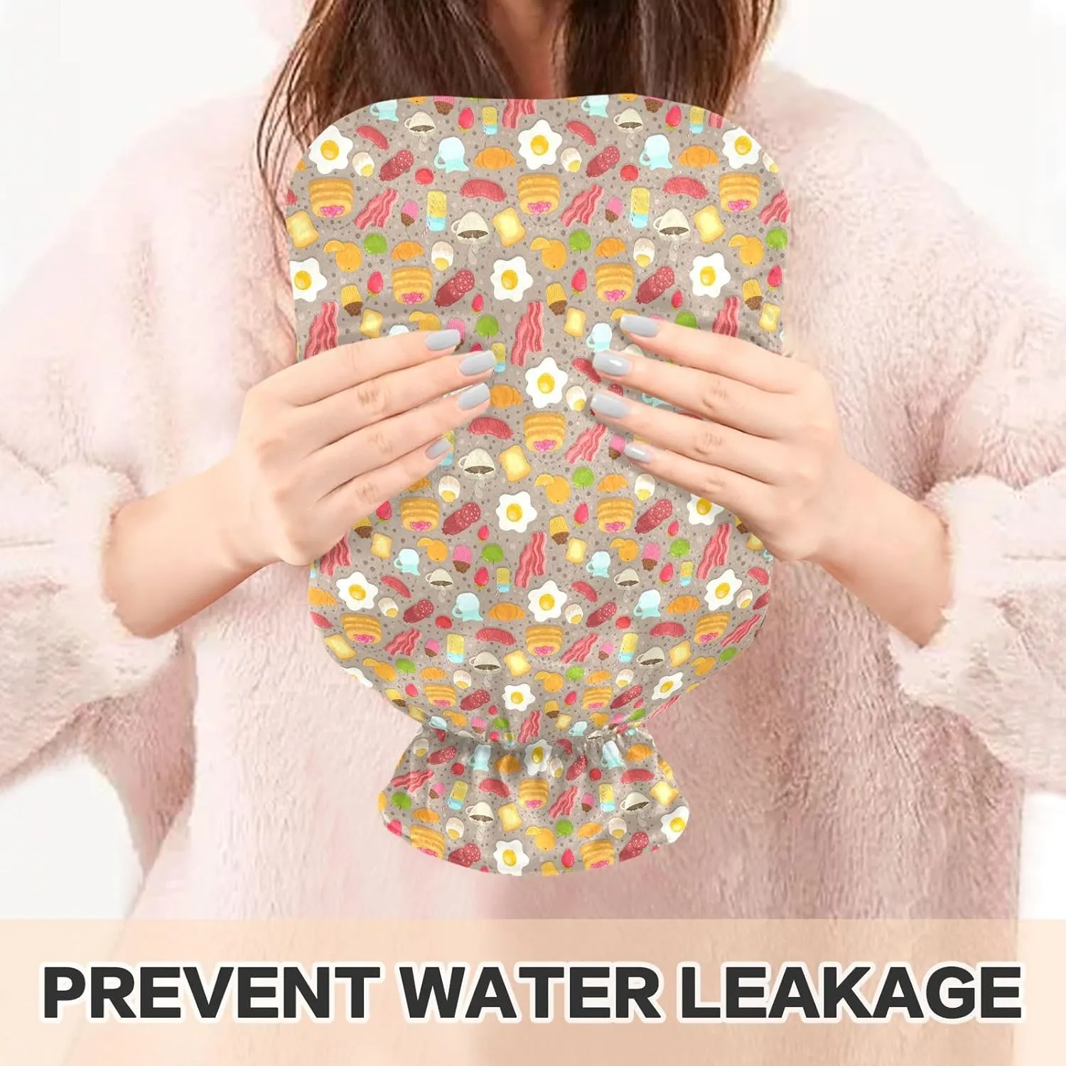 Breakfast Beige Classic Hot Water Bottle with Cover 2L Transparent Hot Water Bags Portable Hot Water Bottle for Menstrual Cramps, Neck and Shoulder Pain Relief