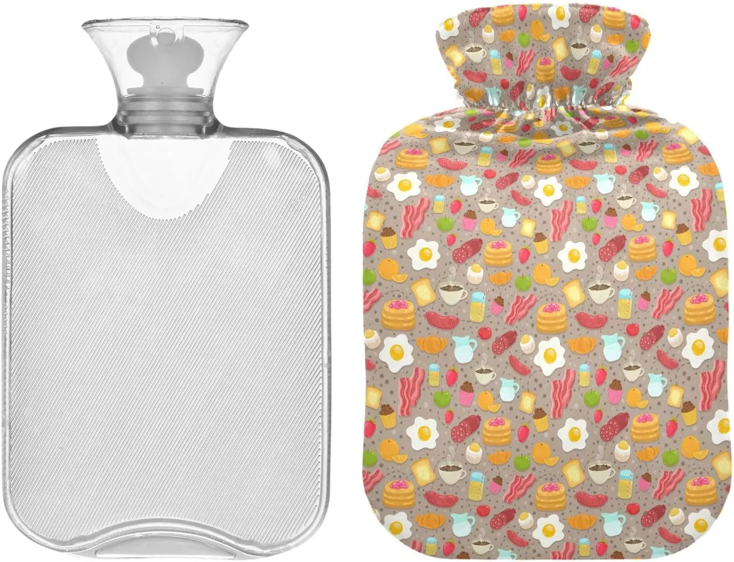 Breakfast Beige Classic Hot Water Bottle with Cover 2L Transparent Hot Water Bags Portable Hot Water Bottle for Menstrual Cramps, Neck and Shoulder Pain Relief