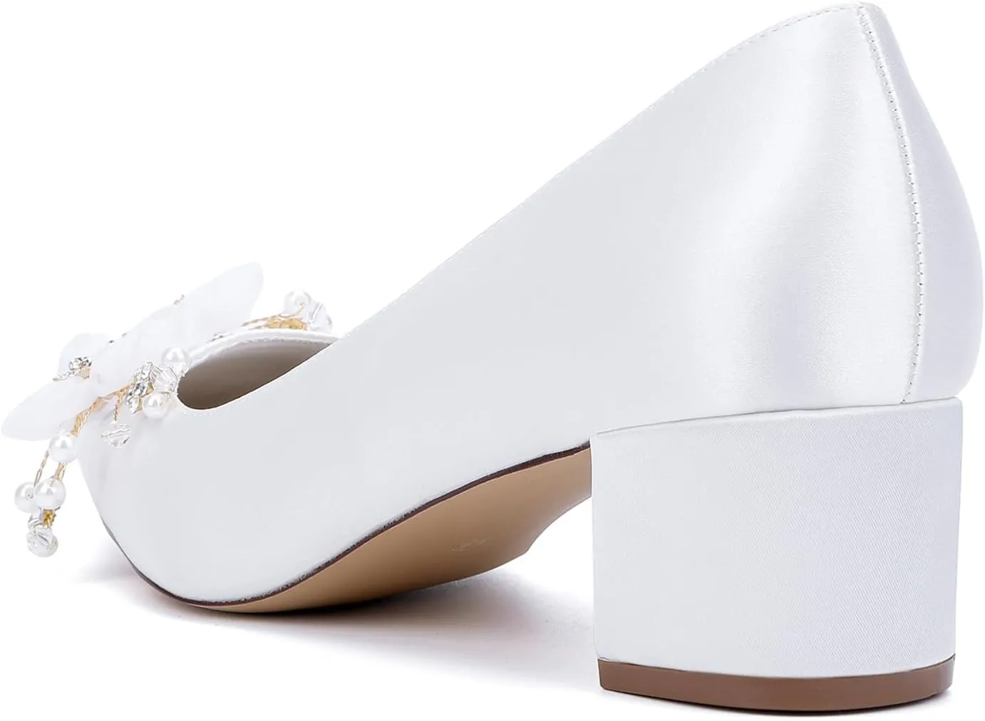 Bridal for Wedding Shoes Flowers Slip-On Heels Women Pumps Women Bride Sandals Closed Toe Dress Shoes Satin Prom Elegant Block Heel