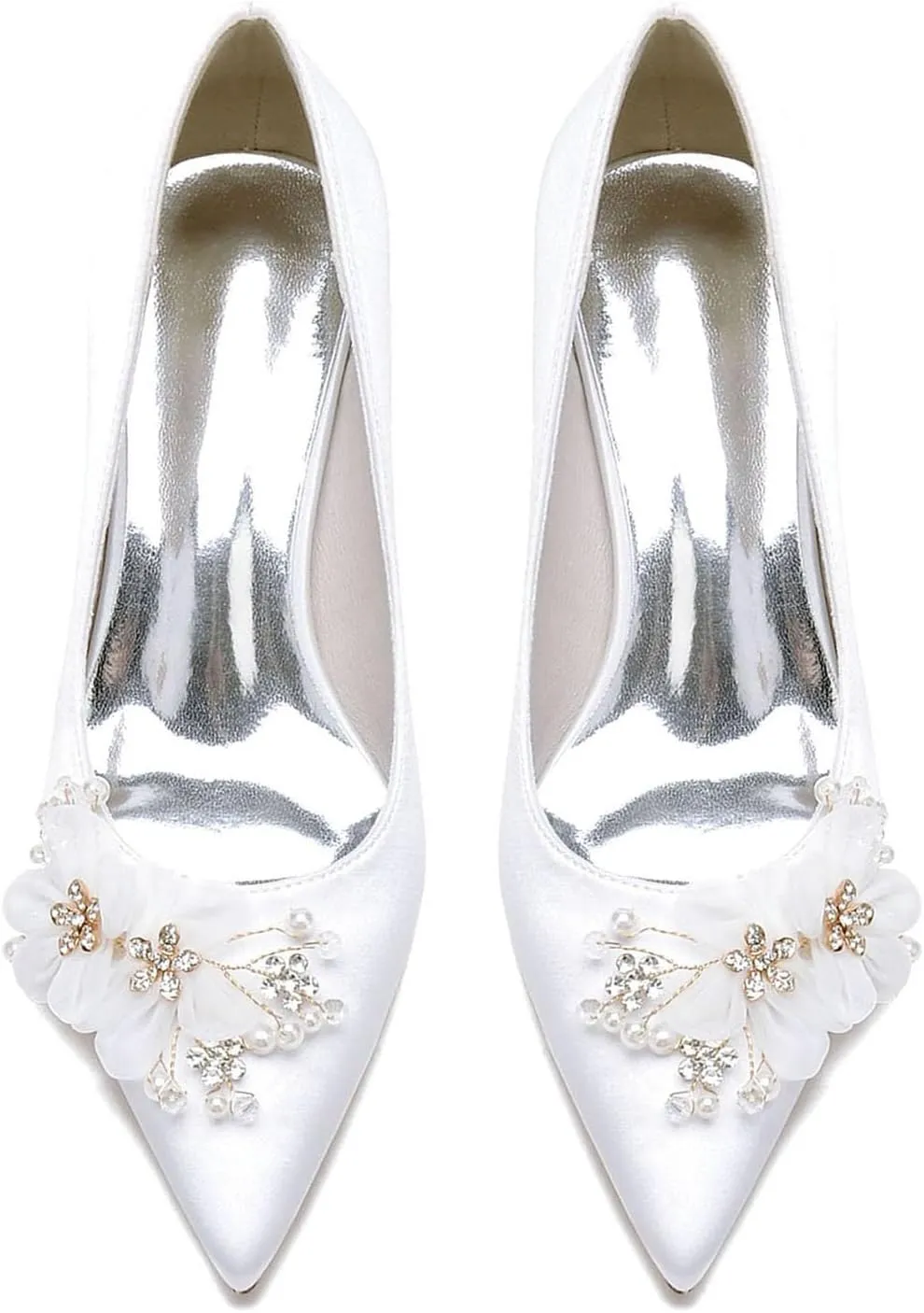 Bridal for Wedding Shoes Flowers Slip-On Heels Women Pumps Women Bride Sandals Closed Toe Dress Shoes Satin Prom Elegant Block Heel